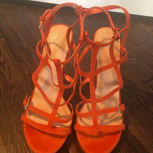 Orange Suede Strappy Sandals